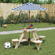 Berkfield Picnic Table for 4 Kids with Umbrella Round Solid Wood Fir