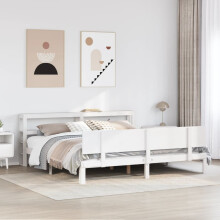 Berkfield Bed Frame with Headboard without Mattress White 200x200 cm