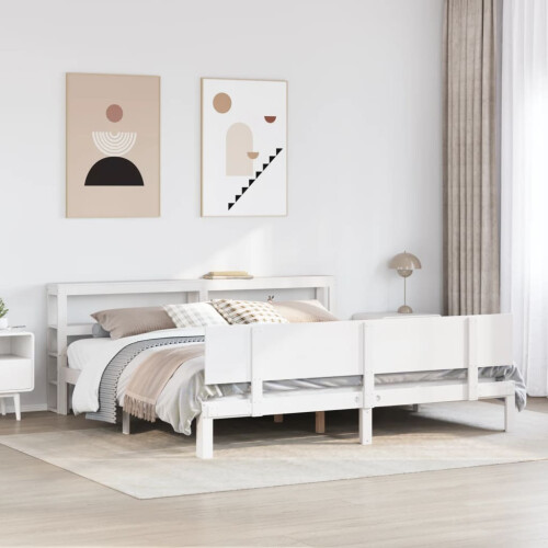 Berkfield Bed Frame with Headboard without Mattress White 200x200 cm