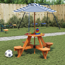 Berkfield Picnic Table for 4 Kids with Umbrella Round Solid Wood Fir