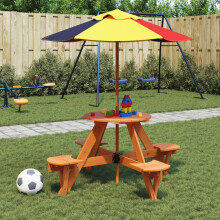 Berkfield Picnic Table for 4 Kids with Umbrella Round Solid Wood Fir