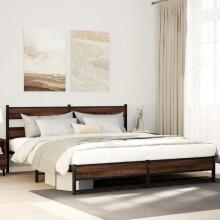 Berkfield Metal Bed Frame without Mattress Brown Oak 180x200 cm Super King