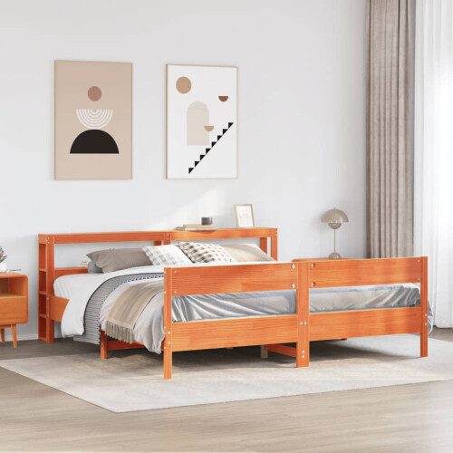 Berkfield Bed Frame without Mattress Wax Brown 180x200 cm Super King Solid Wood Pine