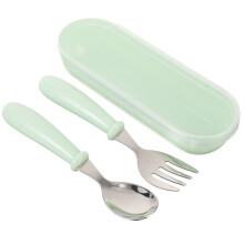 Stainless Steel Kids Utensils Toddler Self Feeding Spoon and Fork Set with Travel Storage Box Green
