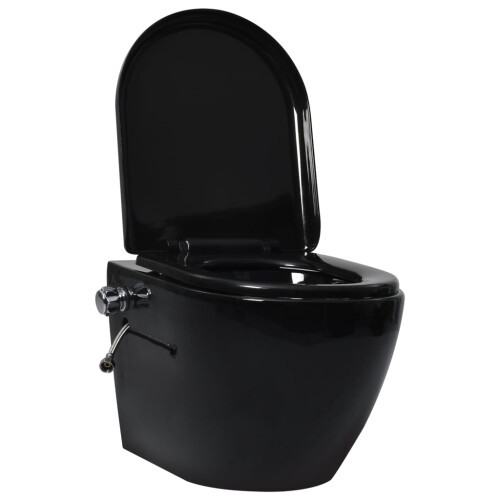 Berkfield Wall Hung Rimless Toilet with Bidet Function Ceramic Black 1