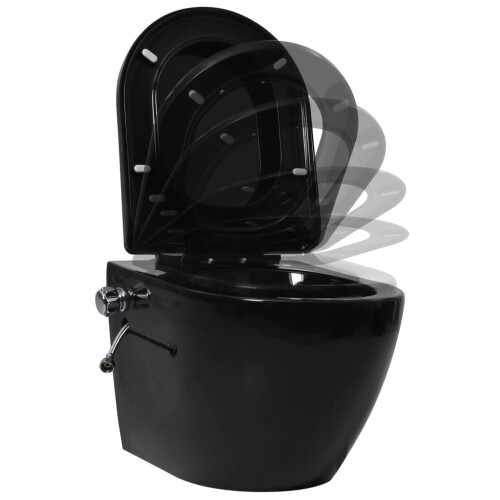 Berkfield Wall Hung Rimless Toilet with Bidet Function Ceramic Black 2