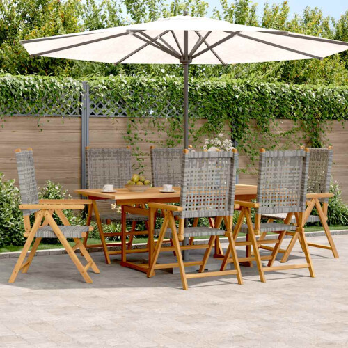 Berkfield 7 Piece Garden Dining Set Grey Poly Rattan and Solid Wood
