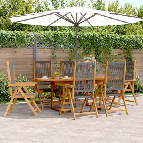 Berkfield 7 Piece Garden Dining Set Grey Polypropylene and Solid Wood