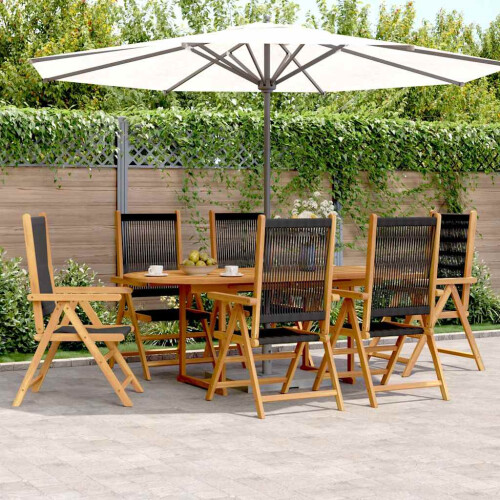 Berkfield 7 Piece Garden Dining Set Black Polypropylene and Solid Wood