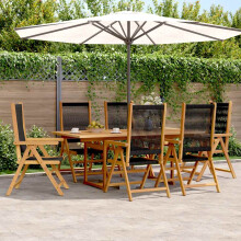 Berkfield 7 Piece Garden Dining Set Black Polypropylene and Solid Wood