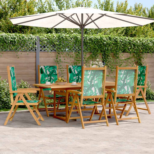 Berkfield 7 Piece Garden Dining Set Leaf Pattern Fabric and Solid Wood