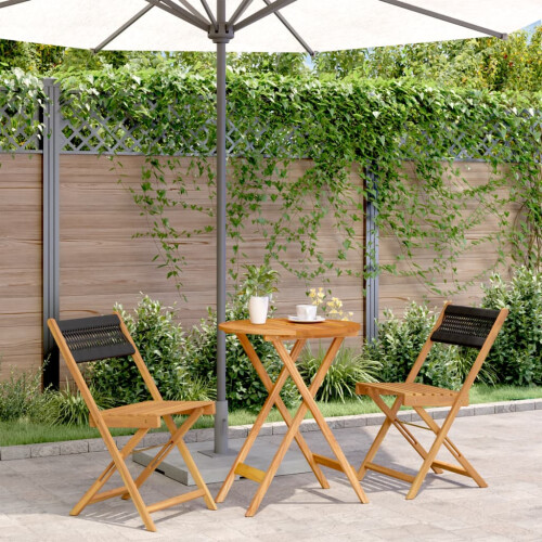 Berkfield 3 Piece Bistro Set Black Polypropylene and Solid Wood