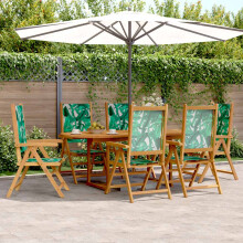 Berkfield 7 Piece Garden Dining Set Leaf Pattern Fabric and Solid Wood