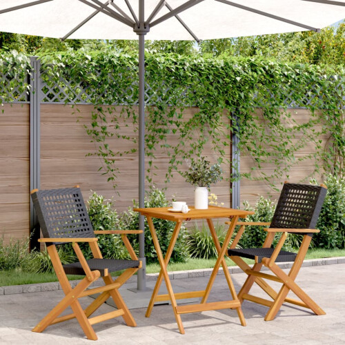 Berkfield 3 Piece Bistro Set Black Poly Rattan and Solid Wood