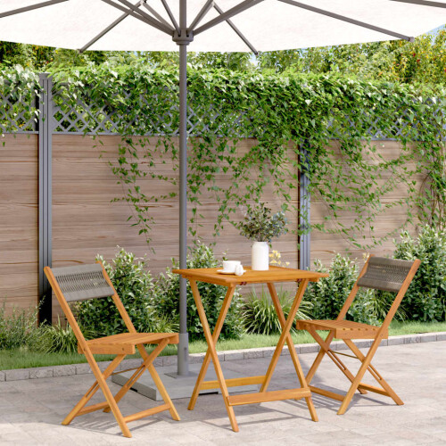 Berkfield 3 Piece Bistro Set Grey Polypropylene and Solid Wood