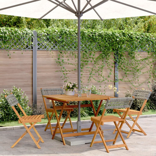 Berkfield 5 Piece Garden Dining Set Grey Poly Rattan and Solid Wood