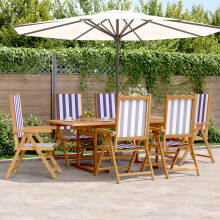 Berkfield 7 Piece Garden Dining Set Blue and White Fabric and Solid Wood