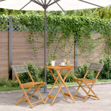 Berkfield 3 Piece Bistro Set Grey Poly Rattan and Solid Wood