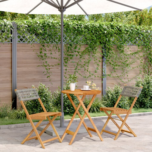 Berkfield 3 Piece Bistro Set Grey Poly Rattan and Solid Wood
