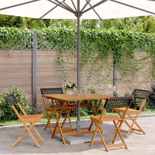 Berkfield 5 Piece Garden Dining Set Black Poly Rattan and Solid Wood