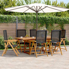Berkfield 7 Piece Garden Dining Set Black Poly Rattan and Solid Wood