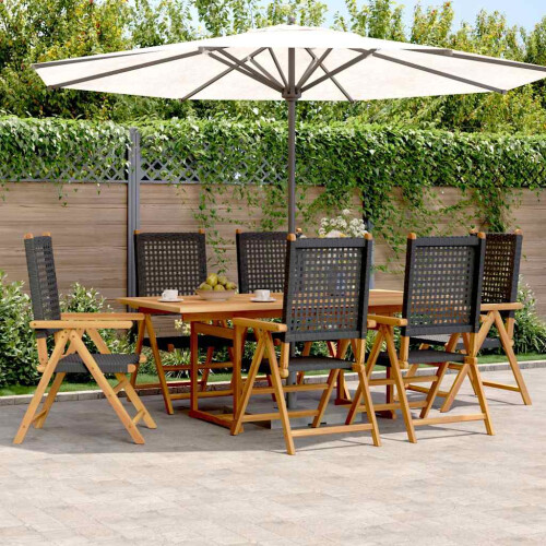 Berkfield 7 Piece Garden Dining Set Black Poly Rattan and Solid Wood