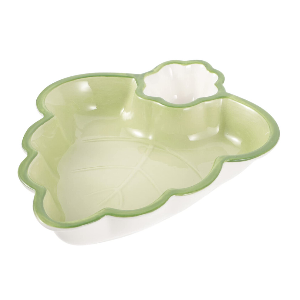 Cute Divided Ceramic Snack Plate with Integrated Sauce Holder for Kids Sushi and Dumplings Dishwasher Safe