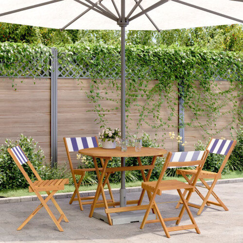 Berkfield 5 Piece Garden Dining Set Blue and White Fabric and Solid Wood