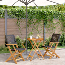 Berkfield 3 Piece Bistro Set Black Poly Rattan and Solid Wood