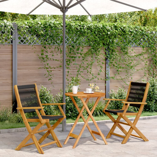 Berkfield 3 Piece Bistro Set Black Polypropylene and Solid Wood