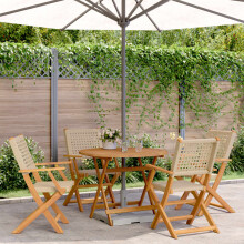 Berkfield 5 Piece Garden Dining Set Beige Poly Rattan and Solid Wood