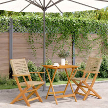 Berkfield 3 Piece Bistro Set Beige Poly Rattan and Solid Wood