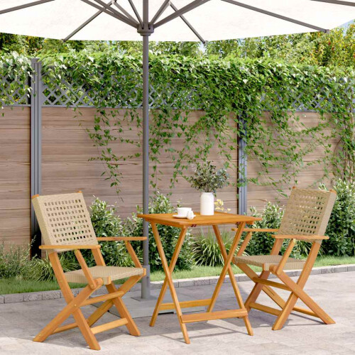 Berkfield 3 Piece Bistro Set Beige Poly Rattan and Solid Wood