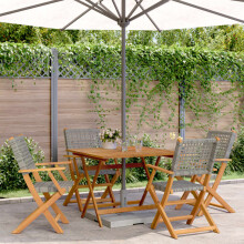 Berkfield 5 Piece Garden Dining Set Grey Poly Rattan and Solid Wood