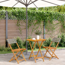 Berkfield 3 Piece Bistro Set Grey Poly Rattan and Solid Wood