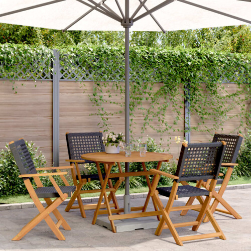 Berkfield 5 Piece Garden Dining Set Black Poly Rattan and Solid Wood