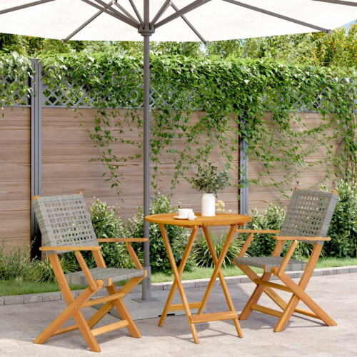 Berkfield 3 Piece Bistro Set Grey Poly Rattan and Solid Wood