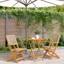 Berkfield 3 Piece Bistro Set Beige Poly Rattan and Solid Wood