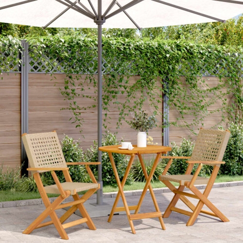Berkfield 3 Piece Bistro Set Beige Poly Rattan and Solid Wood