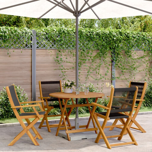 Berkfield 5 Piece Garden Dining Set Black Polypropylene and Solid Wood