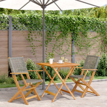 Berkfield 3 Piece Bistro Set Grey Poly Rattan and Solid Wood