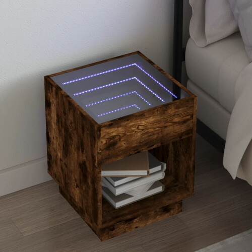 Berkfield Bedside Table with Infinity LED Brown Oak 40x40x50 cm