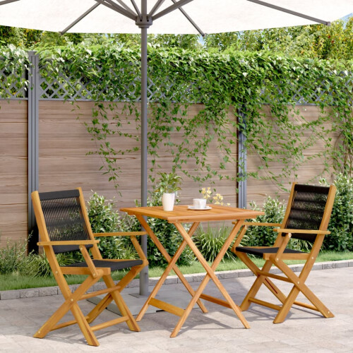 Berkfield 3 Piece Bistro Set Black Polypropylene and Solid Wood