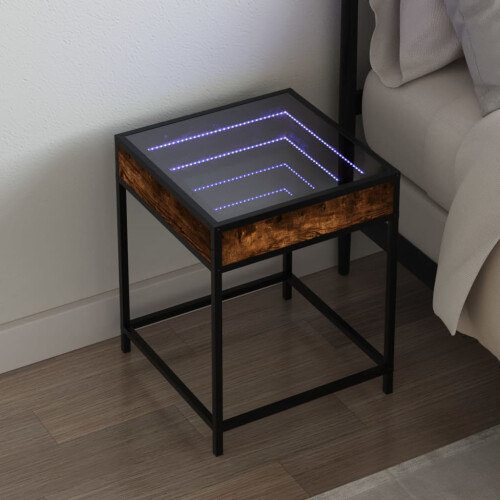 Berkfield Bedside Table with Infinity LED Smoked Oak 40x40x51 cm