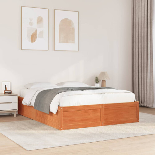 Berkfield Bed Frame without Mattress Wax Brown 140x190 cm Solid Wood Pine