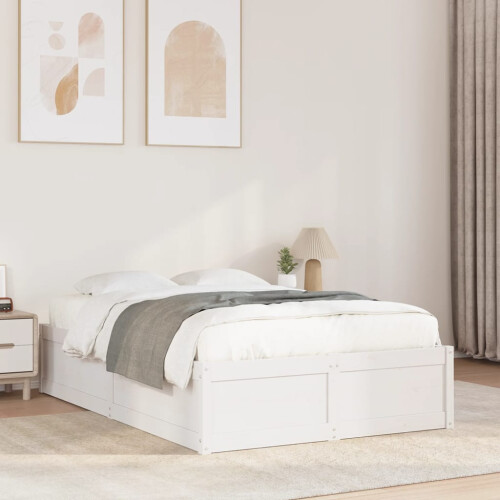 Berkfield Bed Frame without Mattress White 135x190 cm Double Solid Wood Pine
