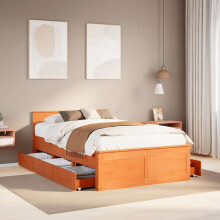 Berkfield Bed Frame without Mattress with Headboard Wax Brown 135x190 cm Double Solid Wood Pine
