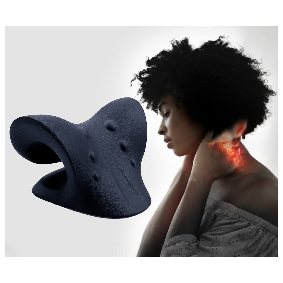 Neck Stretcher and Cervical Traction Device, Ergonomic Neck and Shoulder Relaxer Pillow for Pain Relief and Spine Alignment, NC1 Navy