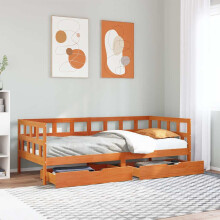 Berkfield Daybed with Drawers without Mattress Wax Brown 90x200 cm Solid Wood