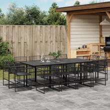 Berkfield 13 Piece Garden Dining Set Black Poly Rattan